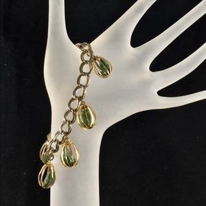 Boho Retro Bracelet Green Stone Gold Toned Vintage